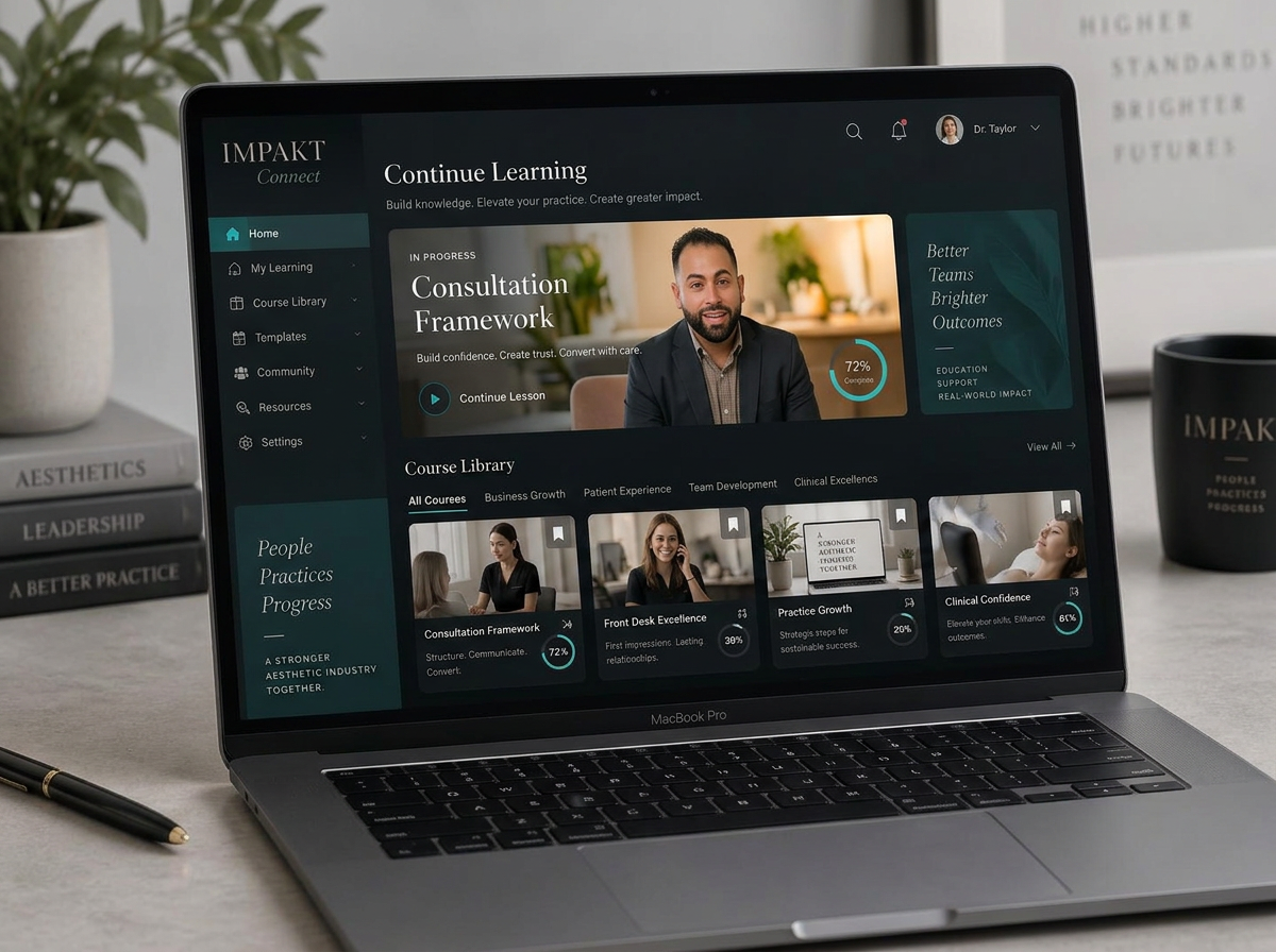 IMPAKT Connect learning platform dashboard on a MacBook Pro